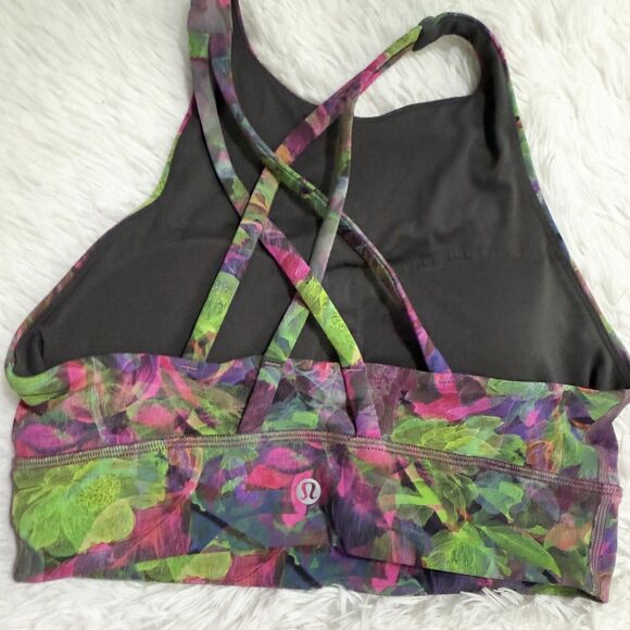 Women Lululemon Energy High-Neck Longline Tough Bra Vivid Floral Tone Multi Sz 6 - Picture 4 of 7